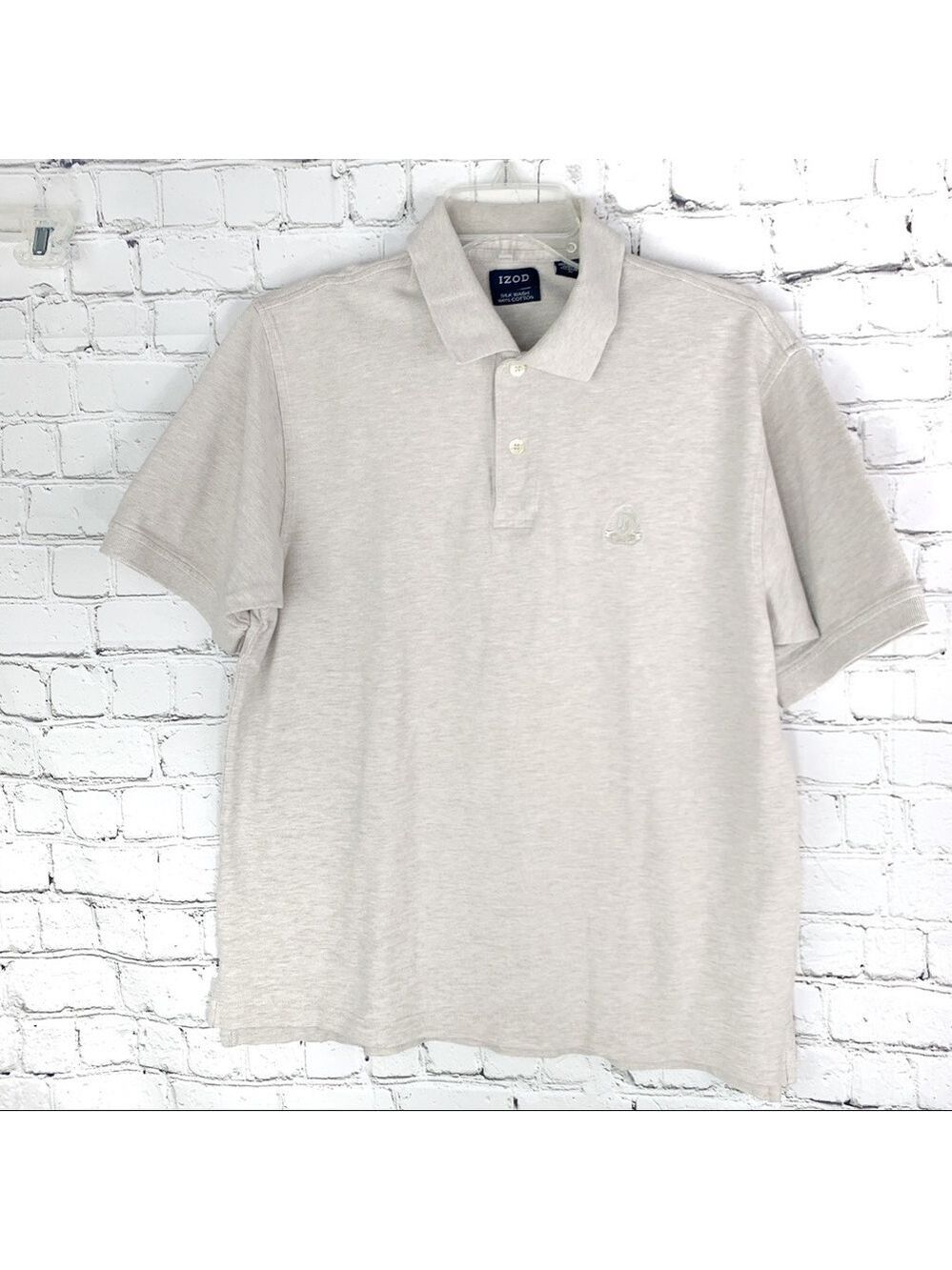 Euc-izod Silk Wash, Cotton, Short Sleeve, Collar, WaffleKnit Beige Polo Shirt MD